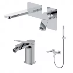 Set miscelatore lavabo a muro canna 20 e bidet con esterno vasca cromo – Wing