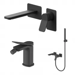 Set miscelatore lavabo a muro canna 20 e bidet con esterno vasca nero – Wing