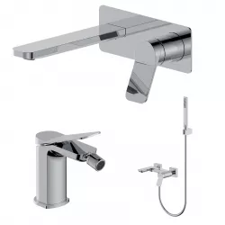 Set miscelatore lavabo a muro canna 20 con piastra e bidet con esterno vasca cromo – Wing