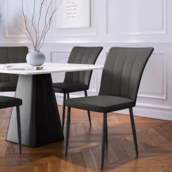 Sedia in similpelle grigio scuro con gambe in metallo nero - Akuri