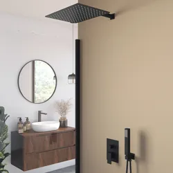 Set incasso doccia con deviatore con braccio doccia 40 cm e soffione 40x30 cm nero – Kyria