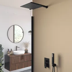 Set incasso doccia con deviatore con braccio doccia 40 cm e soffione 40x40 cm nero – Kyria