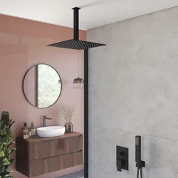 Set incasso doccia con deviatore con braccio a soffitto 20 cm e soffione 30x30 cm nero – Kyria