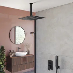 Set incasso doccia con deviatore con braccio a soffitto 20 cm e soffione 40x30 cm nero – Kyria