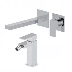 Set miscelatore lavabo a muro canna 25 e bidet cromo – Kyria