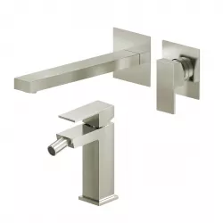 Set miscelatore lavabo a muro canna 25 e bidet spazzolato – Kyria