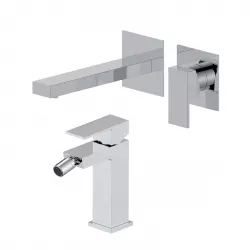 Set miscelatore lavabo a muro canna 20 e bidet cromo – Kyria