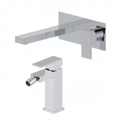 Set miscelatore lavabo a muro canna 20 con piastra e bidet cromo – Kyria