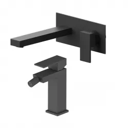 Set miscelatore lavabo a muro canna 20 con piastra e bidet nero – Kyria