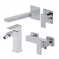 Set miscelatore lavabo a muro canna 25 e bidet con esterno doccia cromo – Kyria