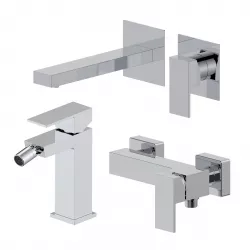 Set miscelatore lavabo a muro canna 20 e bidet con esterno doccia cromo – Kyria