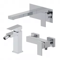 Set miscelatore lavabo a muro canna 20 con piastra e bidet con esterno doccia cromo – Kyria