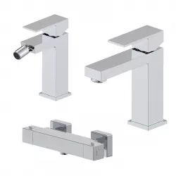 Set miscelatore lavabo e bidet con esterno doccia termostatico cromo – Kyria