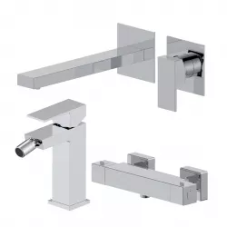 Set miscelatore lavabo a muro canna 25 e bidet con esterno doccia termostatico cromo – Kyria