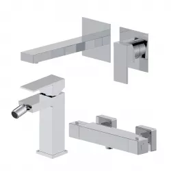 Set miscelatore lavabo a muro canna 20 e bidet con esterno doccia termostatico cromo – Kyria