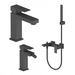 Set miscelatore lavabo e bidet con esterno vasca nero – Kyria