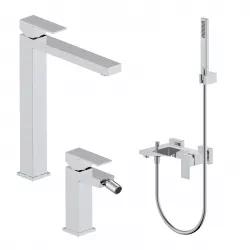 Set miscelatore lavabo alto e bidet con esterno vasca cromo – Kyria