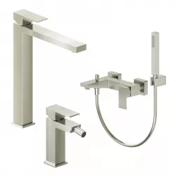 Set miscelatore lavabo alto e bidet con esterno vasca spazzolato – Kyria