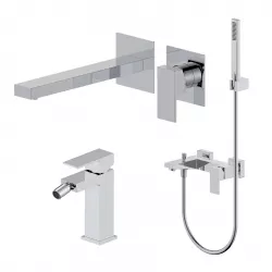 Set miscelatore lavabo a muro canna 25 e bidet con esterno vasca cromo – Kyria