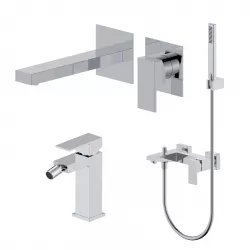 Set miscelatore lavabo a muro canna 20 e bidet con esterno vasca cromo – Kyria