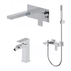 Set miscelatore lavabo a muro canna 20 con piastra e bidet con esterno vasca cromo – Kyria