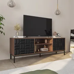 Mobile porta tv 160x55h cm noce ombra e nero con motivo in rilievo e 2 ante sot close - Museum