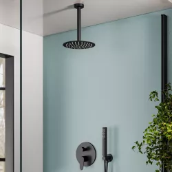 Set incasso doccia con deviatore e doccino con braccio doccia 22 cm e soffione 25 cm nero – Lir