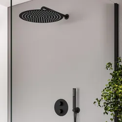 Set incasso doccia termostatico con deviatore e doccino con braccio doccia 40 cm e soffione 40 cm nero – Lir