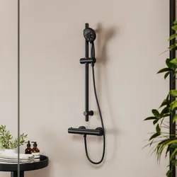Set esterno doccia termostatico e saliscendi con doccino 3 getti nero – Lir