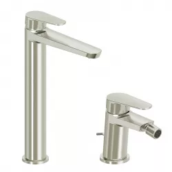 Set miscelatore lavabo alto e bidet con scarico spazzolato – Lir