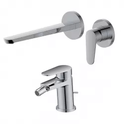 Set miscelatore lavabo a muro canna 25 cm e bidet con scarico cromo – Lir