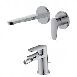 Set miscelatore lavabo a muro canna 20 cm e bidet con scarico cromo – Lir