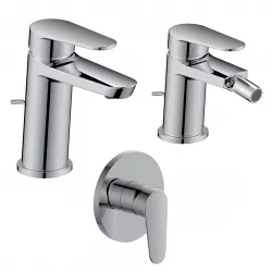 Set miscelatore lavabo e bidet con scarico con incasso doccia cromo – Lir