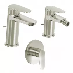 Set miscelatore lavabo e bidet con scarico con incasso doccia spazzolato – Lir