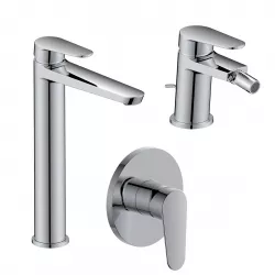 Set miscelatore lavabo alto e bidet con scarico con incasso doccia cromo – Lir