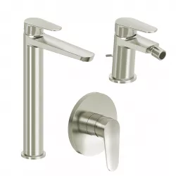 Set miscelatore lavabo alto e bidet con scarico con incasso doccia spazzolato – Lir