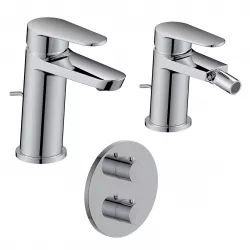 Set miscelatore lavabo e bidet con scarico con incasso doccia termostatico con deviatore cromo – Lir