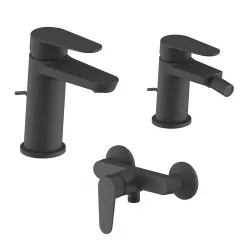 Set miscelatore lavabo e bidet con scarico con esterno doccia nero – Lir