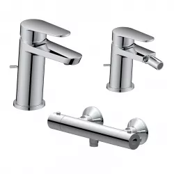 Set miscelatore lavabo e bidet con scarico con esterno doccia termostatico cromo – Lir