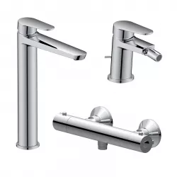 Set miscelatore lavabo alto e bidet con scarico con esterno doccia termostatico cromo – Lir