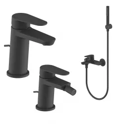 Set miscelatore lavabo e bidet con scarico con esterno vasca nero – Lir