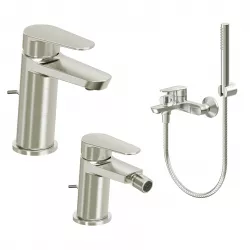 Set miscelatore lavabo e bidet con scarico con esterno vasca spazzolato – Lir