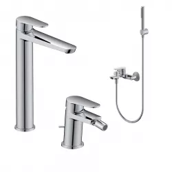 Set miscelatore lavabo alto e bidet con scarico con esterno vasca cromo – Lir