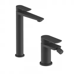 Set miscelatore lavabo alto e bidet nero – Fluid