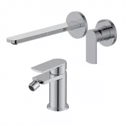 Set miscelatore lavabo a muro canna 25 cm e bidet cromo – Fluid