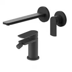 Set miscelatore lavabo a muro canna 25 cm e bidet nero – Fluid