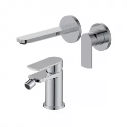 Set miscelatore lavabo a muro canna 20 cm e bidet cromo – Fluid