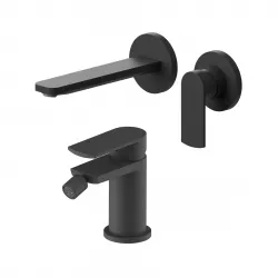 Set miscelatore lavabo a muro canna 20 cm e bidet nero – Fluid