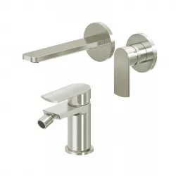 Set miscelatore lavabo a muro canna 20 cm e bidet spazzolato – Fluid