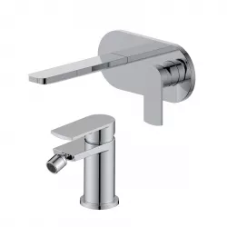 Set miscelatore lavabo a muro canna 20 cm con piastra e bidet cromo – Fluid